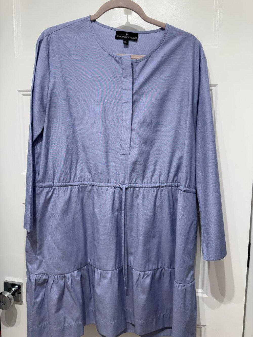 Pomander Place Lucy Dress Blue Tiered Drawstring Waist Mini Dress Size L - Picture 2 of 6
